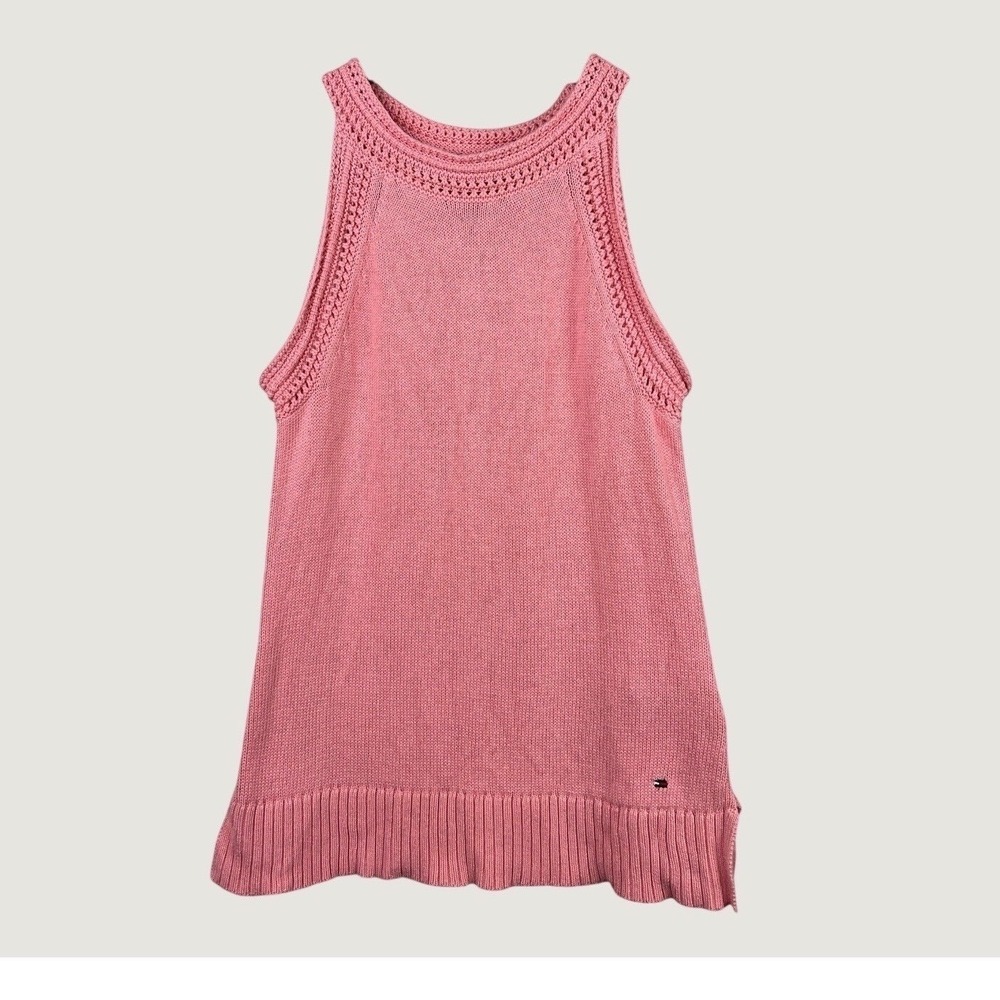 Tommy Hilfiger Sweater Tank XS Pink Pointelle Knit Cotton Sleeveless